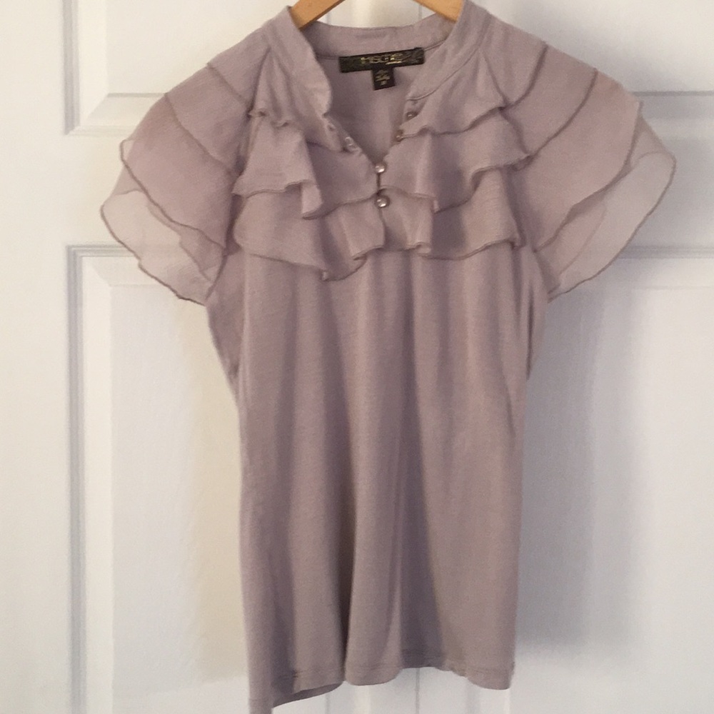 Short sleeve ruffles and buttons top